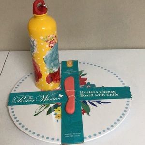 The Pioneer Woman 3pc Set Water Bottle and Cheese Board with Knife and Cup